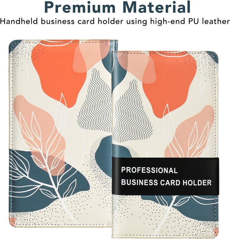 DMFLY Leather Professional Business Card Holder Organizer Book - 300 Card Capacity Premium PU Folder with Soft Cover, Name Card Credit Cards Binder for Men/Women, Desert Leaf - Image 4